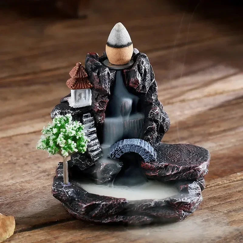 Incense Burner Mountains River Waterfall Fragrance Fireplace Backflow Aroma Smoke Zen Censer Holder Decoration for Home Lootquake LLC