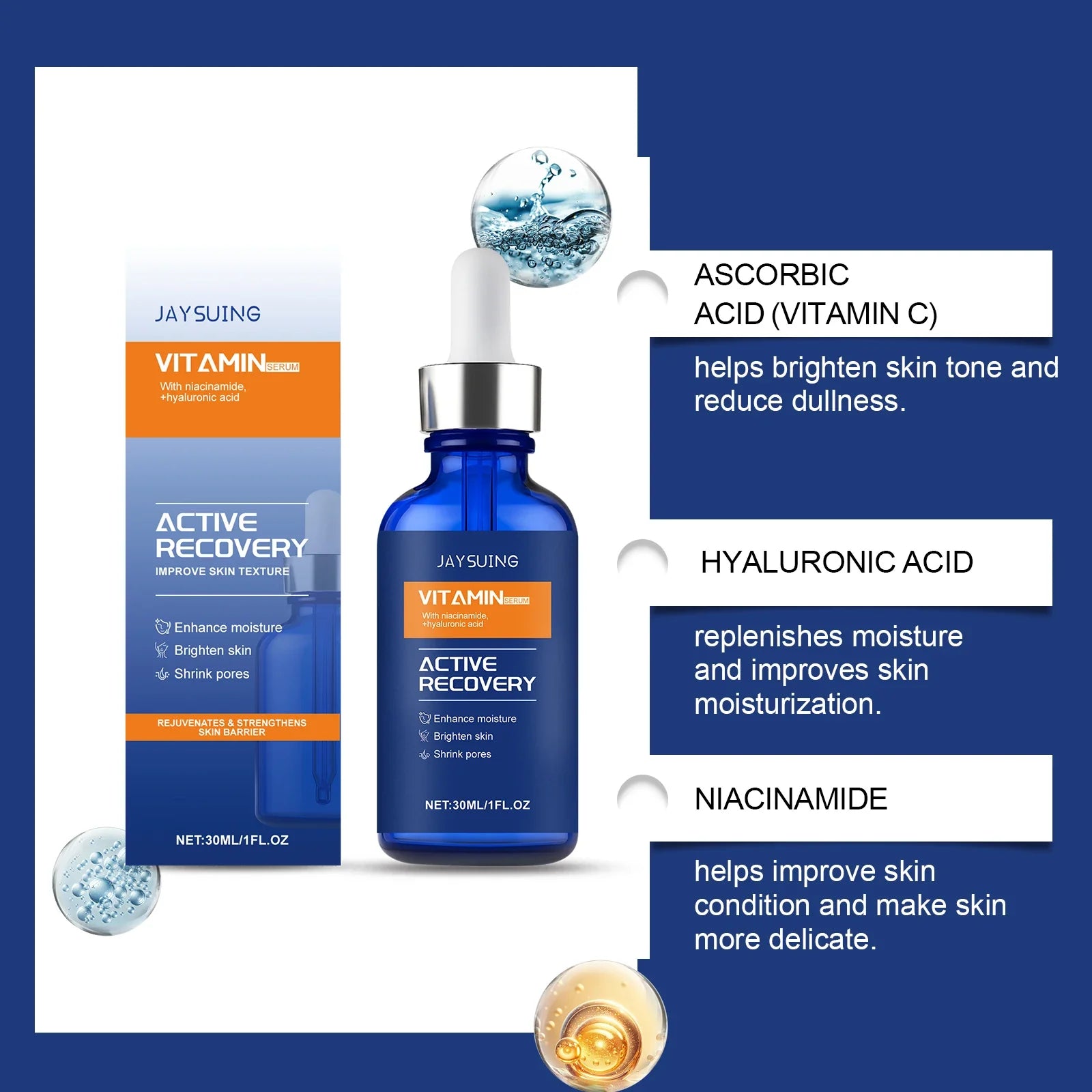 Vitamin C Face Serum with Hyaluronic Acid Nicotinamide Brightening Dark Spots Dullness Hydrate Shrink Pores Anti Aging Skincare Lootquake LLC
