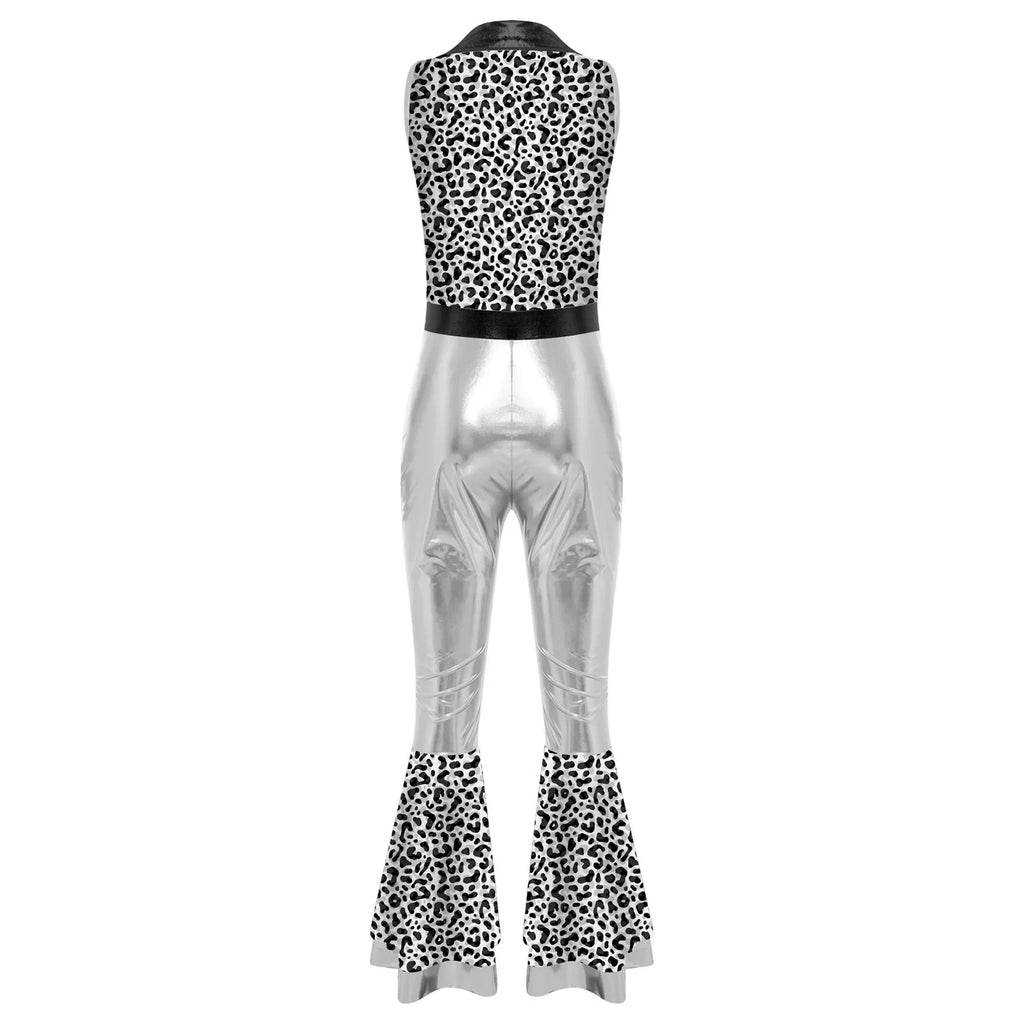 Womens Halloween Retro Hippie Cosplay Costume Party Hip-hop Dance Costume Metallic Shiny Vintage Carnival Bodysuit Jumpsuit Lootquake LLC