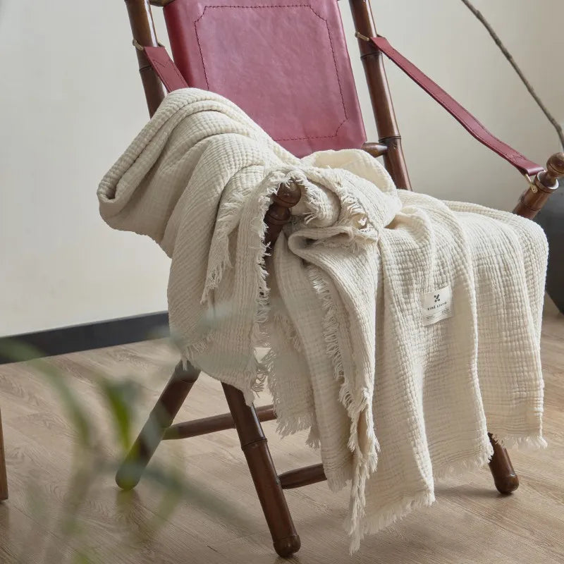 Maillard Cotton Blankets Four Layers Of Gauze Sofa Cover Blanket With Tassel AB Side Office Nap Decorative Bed Muslin Blanket Lootquake LLC