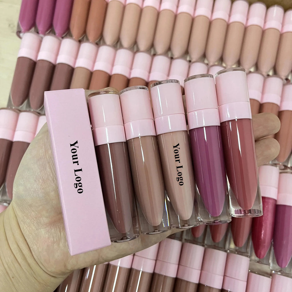 Wholesale Pink Liquid Lipstick Lip Gloss Private Label Matte Nude Long Lasting Cruelty Free Lipsticks Customized Logo