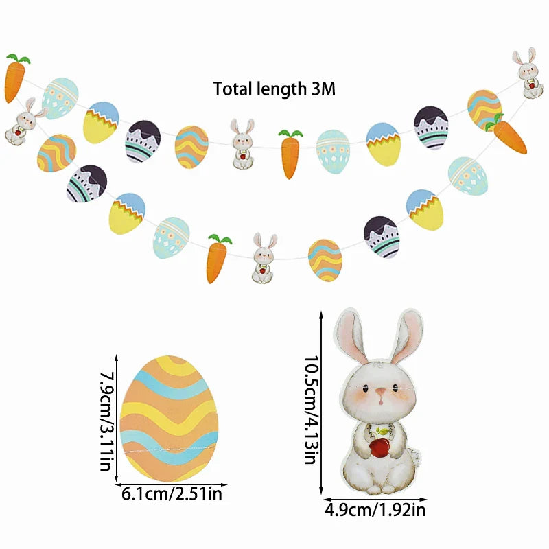 3M Happy Easter Banner Rabbit Carrot Egg Cartoon Bunny Garland Wall Hanging Bunting Flag Easter Party Decoration For Home Lootquake LLC