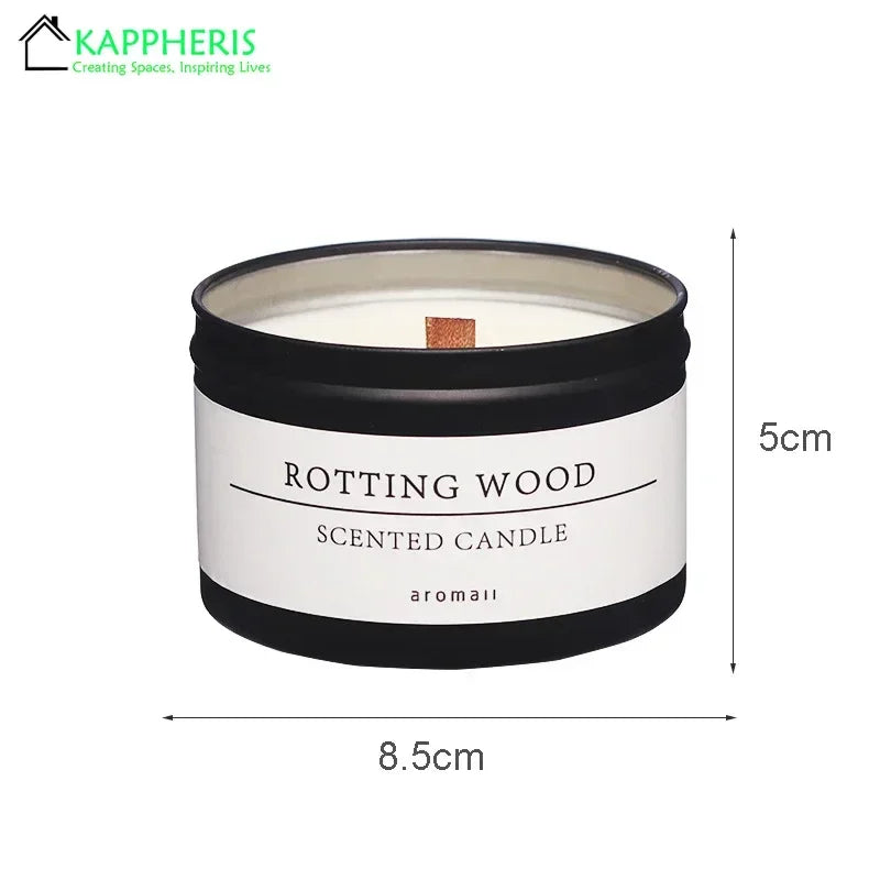 Black Tin Can Scented Aromatic Candles Wooden Wick Candle Jars with Lid Classic Home Decorative Candles Dried Flower Lootquake LLC