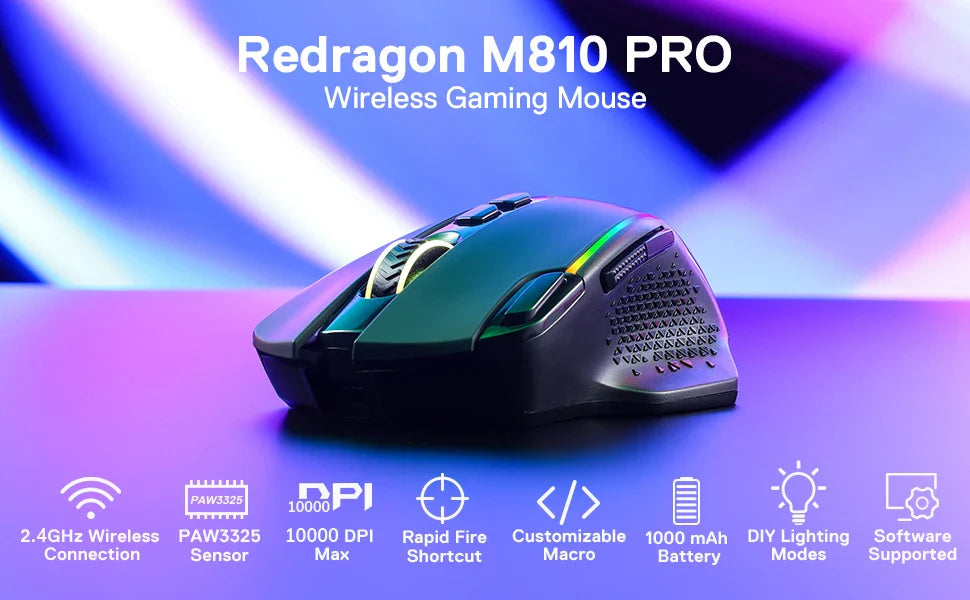Redragon M810 Pro Wireless Gaming Mouse, 10000 DPI Wired Gamer Mouse w/ Rapid Fire Key, 8 Macro Buttons, Black/White Mouse Lootquake LLC