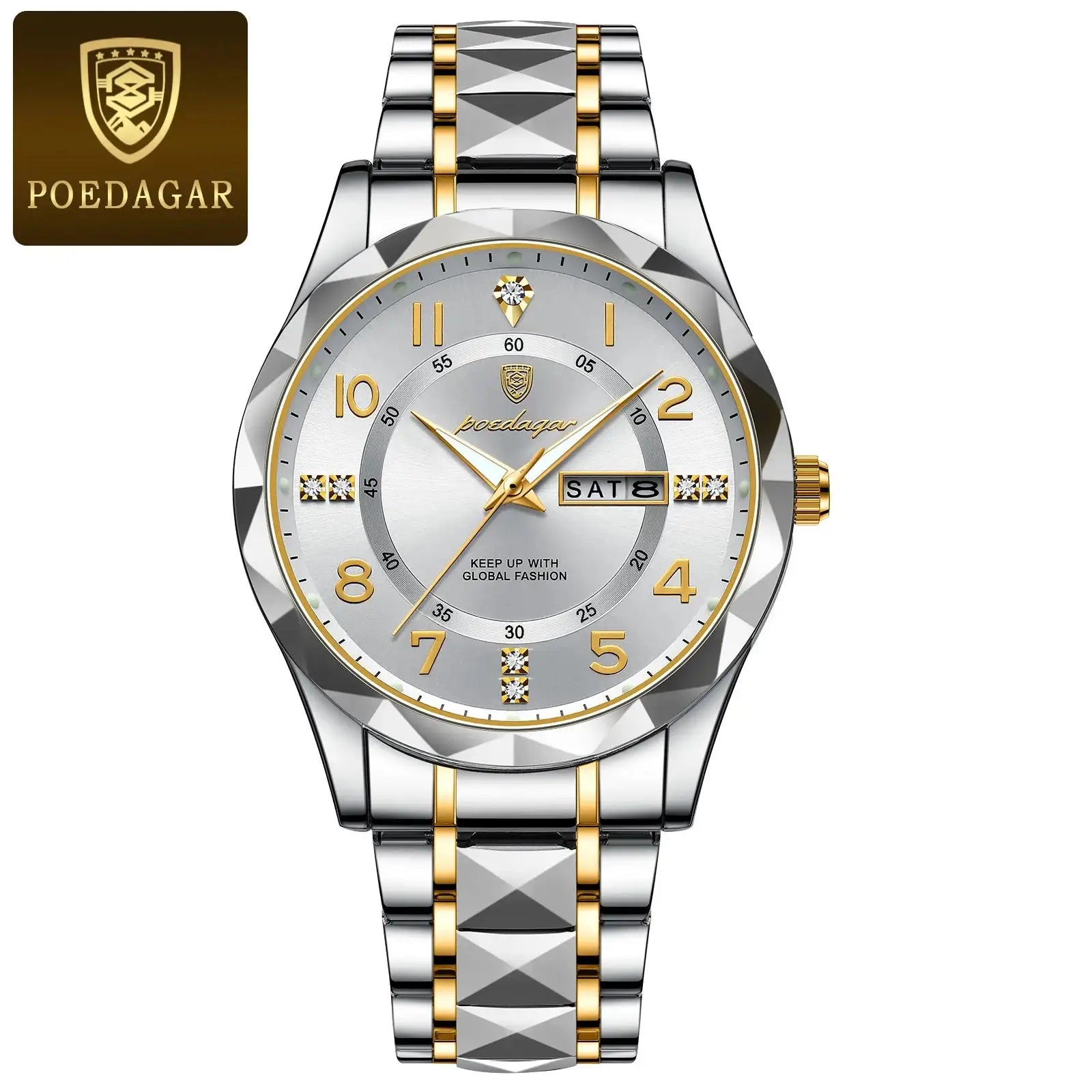 POEDAGAR Luxury Business Men's Wristwatch Stainless Steel Date Week Man Watch Waterproof Luminous Fashion Quartz Watches For Men