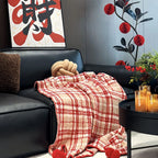Half Flannel Plaid Blanket with Wool Balls Four Season Universal Red Soft Sofa Blanket Warm Napping Shawl for Home Travel Lootquake LLC