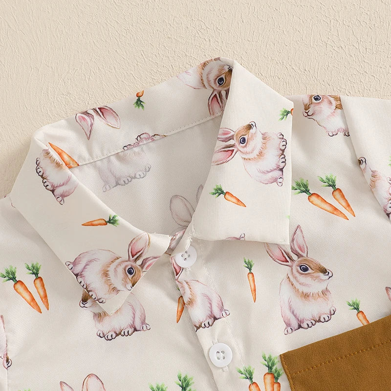 Toddler Easter Clothing Set with Short Sleeve Lapel Bunny Carrot Print Shirt and Solid Color Shorts - Adorable Boy s Easter Lootquake LLC