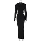 Hawthaw Women 2023 Autumn Winter Long Sleeve Party Club Streetwear Bodycon Black Long Dress Wholesale Items For Business
