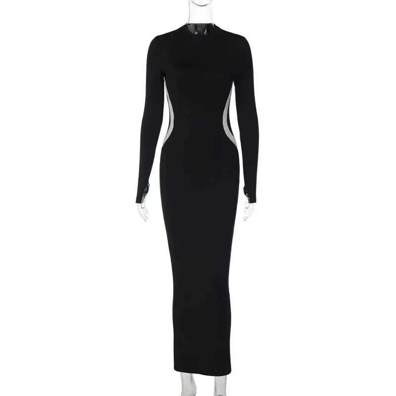 Hawthaw Women 2023 Autumn Winter Long Sleeve Party Club Streetwear Bodycon Black Long Dress Wholesale Items For Business