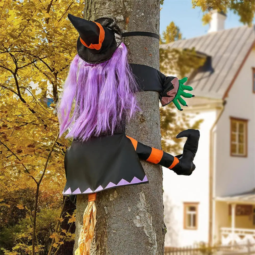 Halloween Crashing Witch Into Tree Outdoor Decoration Classic Flying Witch Pendant Decor for Yard Lawn Patio Porch Decorations Lootquake LLC