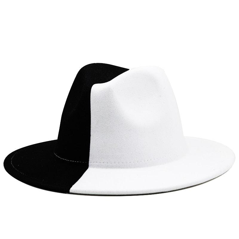 Black White Modern Unisex Fedora Hat Women Unisex Wide Brim Party Cowboy Cap Men Gentleman Wedding Hat Two Colors Fedora Hat Solid Color Wide Brim Winter Autumn Hat Stevvex