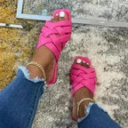 Casual Outdoor Women Slippers Leather Flat Beach Slides Summer