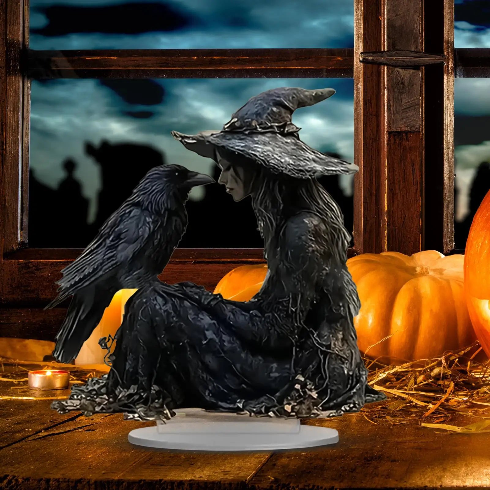 Halloween Desk Decor 2D Acrylic Indoor Tabletop Sign Gothic Witch Crow Ornament for Halloween Dorm Nightstand Studio Shelf Lootquake LLC