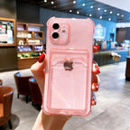 Transparent Card Slot Holder Case For iPhone11 13 12 Pro Max X XS XR Max 8 Plus Clear Shockproof Soft Wallet Cover Clear Case with Card Slot Slim Fit Shockproof Soft Protective Case Stevvex