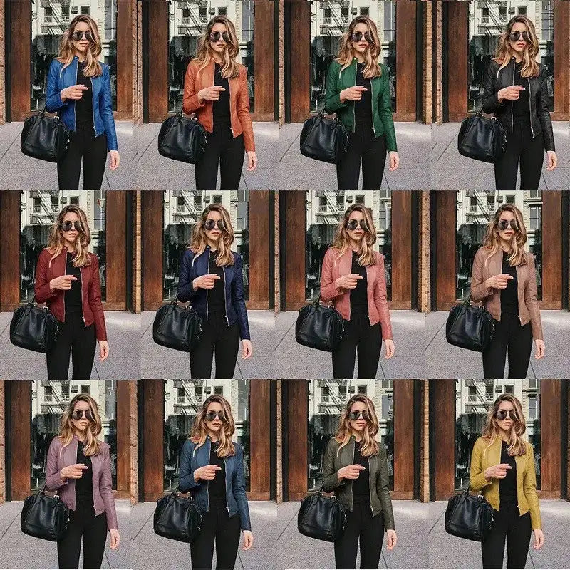 New Vintage Women PU Leather Bomber Jacket Fashion Casual Autumn Winter Zipper Windbreaker Streetwear Female Blazer Y2K Clothes