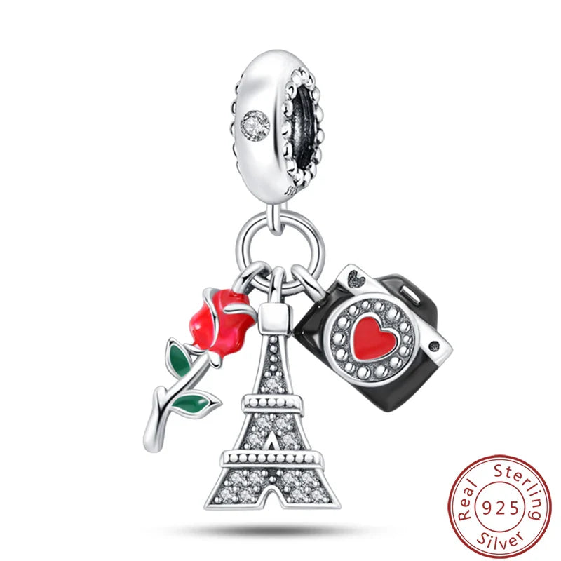 S925 Sterling Silver Princess Golf Hamster Camera Travel Three Piece Set Charms Beads 3mm DIY Fine Jewelry Making Lootquake LLC