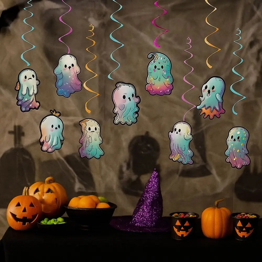 Ghost Wall Decor Colorful Halloween Ghost Banner Paper DIY Ghost Spiral Pendant Cute Ghost Ceiling Decoration Living Room