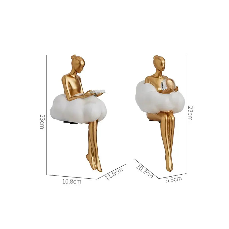 Sitting ballet girl art Golden sculpture Sitting posture ornament home accessories Statuettes Figurines office decor Statues Lootquake LLC