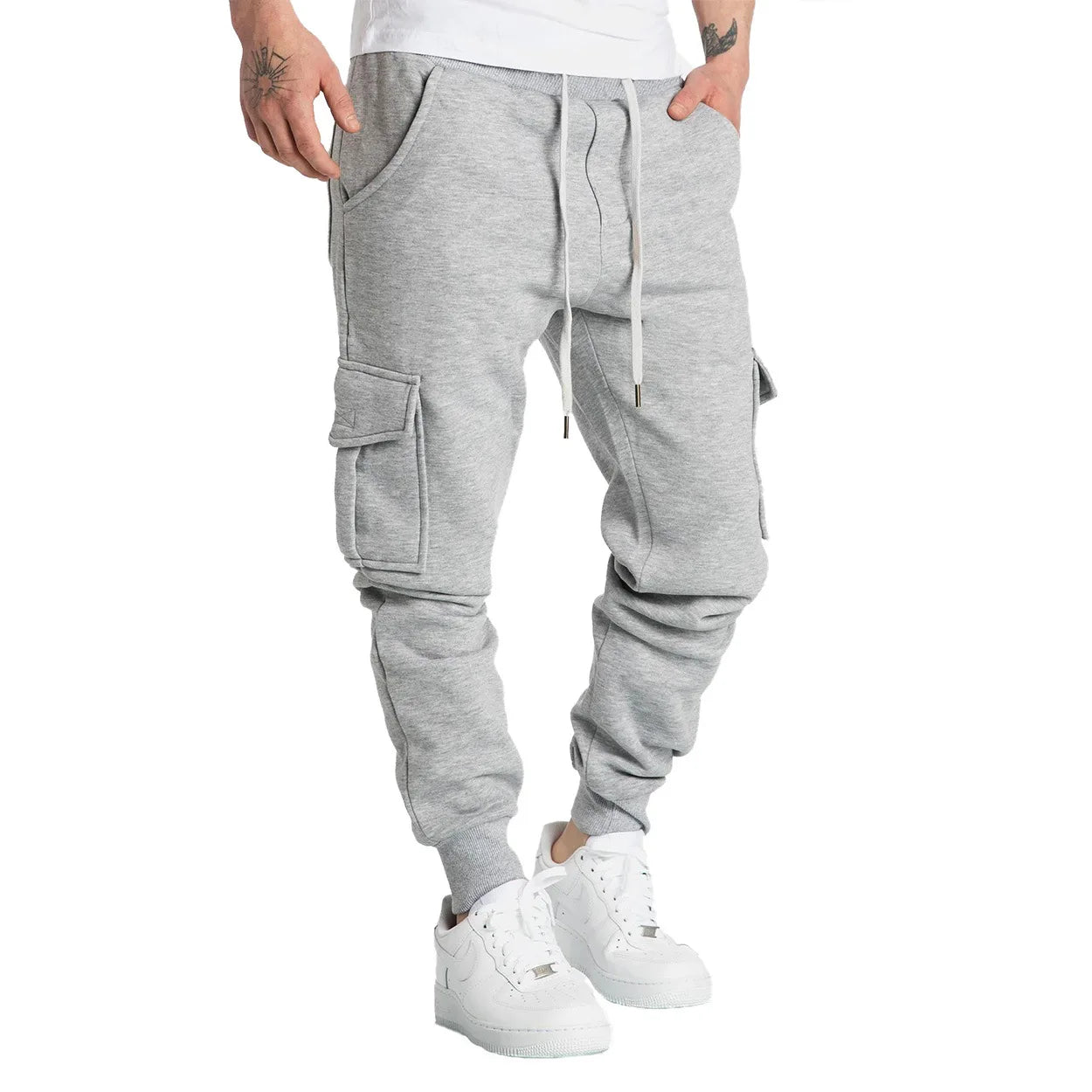 Mens Sweatpants Straight Fit Drawstring Multi-pocket Pants THRIXINE
