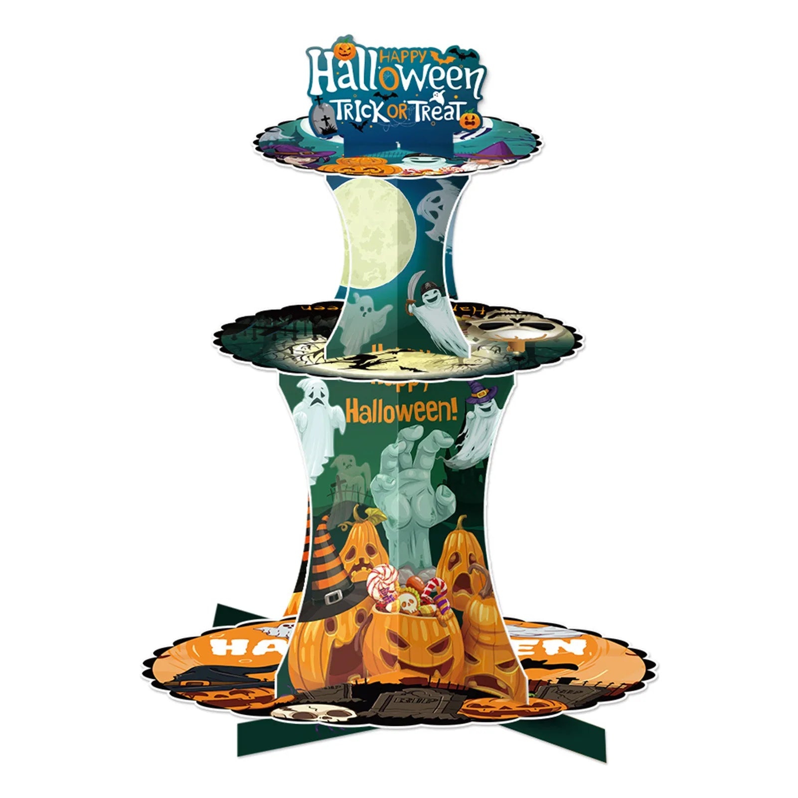 3-Tier Halloween Paper Dessert Stand - DIY Spooky Party Candy Display with Ghost/Pumpkin/Bat Printed Buffet Table Decor Lootquake LLC