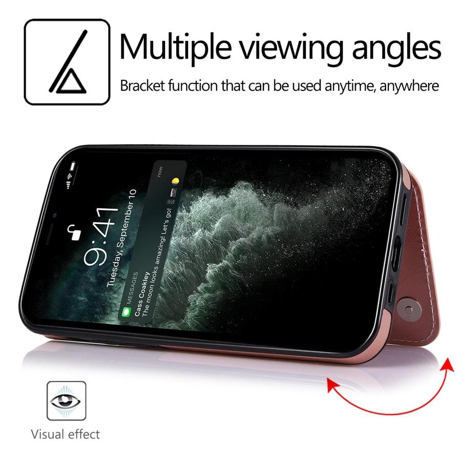 Wallet Stand Cover Flip Leather Case For iPhone 14 Pro Max 13 Pro Max 12 Pro Max 11 Pro Max Soft PU Leather Card Case With Kickstand Slim Double Magnetic Clasp Protective Cover Stevvex