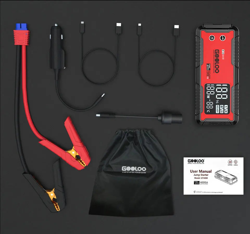 GOOLOO 4000A 12V Charger External Battery Booster 24000mah Car Jump Starter Car Battery PD100W Fast Charging Portable Power Bank Lootquake LLC
