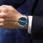 POEDAGAR Luxury Business Men's Wristwatch Stainless Steel Date Week Man Watch Waterproof Luminous Fashion Quartz Watches For Men