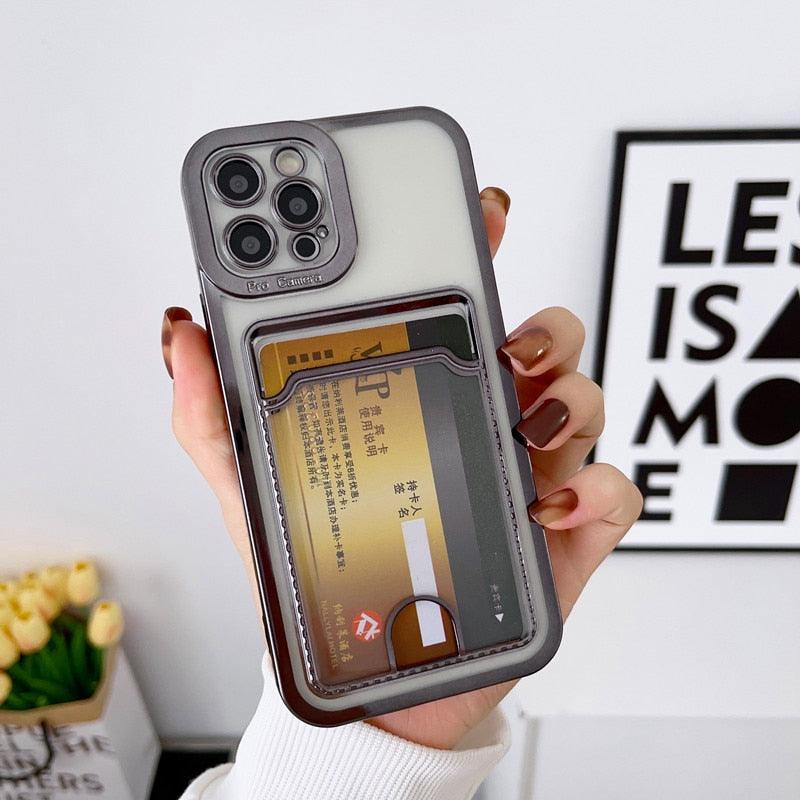 Luxury Square Phone Case For iPhone 13 11 14 12 Pro Max Mini XS XR 6s 7 8 Plus SE Cover Soft Silicone Wallet Card Holder Clear Card Slot Case Slim Fit Protective Soft Wallet Case Stevvex