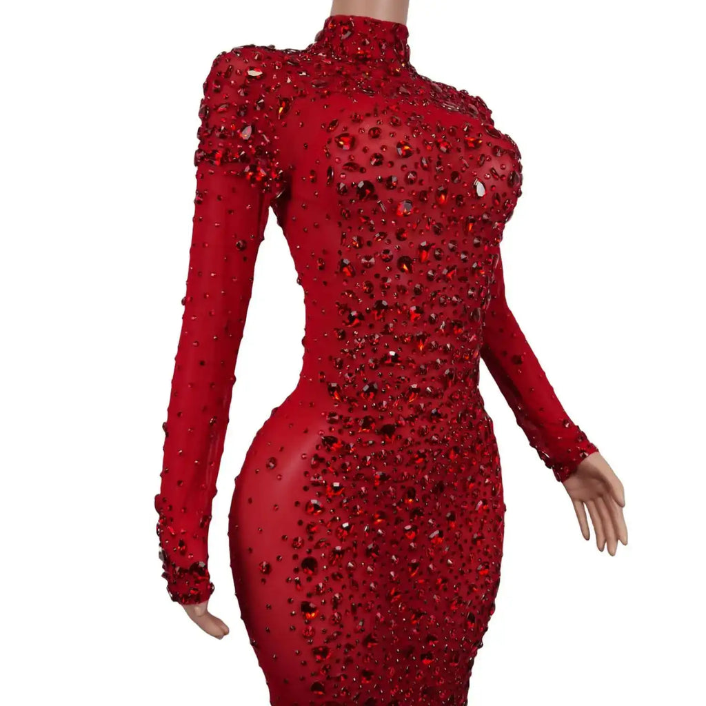 Sexy Party Banquet Evening Dresses Women Sparkly Rhinestone Long Dress Nightclub Singer Stage Costume Festival Clothing Cuixing