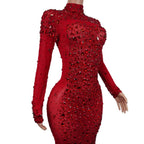 Sexy Party Banquet Evening Dresses Women Sparkly Rhinestone Long Dress Nightclub Singer Stage Costume Festival Clothing Cuixing