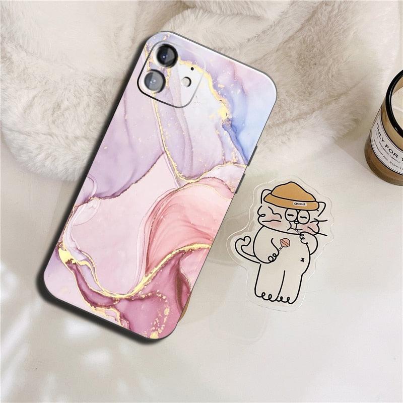 Luxury Marble Texture Phone Case For iPhone X XR XS 7 8 6S 6 5 Plus Silicone Anti Fall Back Cover Ultra Thin Soft Silicone Protective Shockproof and Scratch Resistant with Cute Design Pattern Case Stevvex