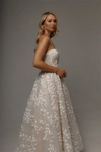 Kyoto Customized Lace Flowers Detachable Long Sleeves Wedding Dress Ankle-Length Glitter vestidos de novia A-Line Formal Gown
