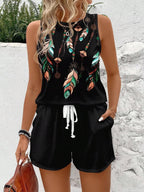 Retro Print Women's Tank & Shorts Set