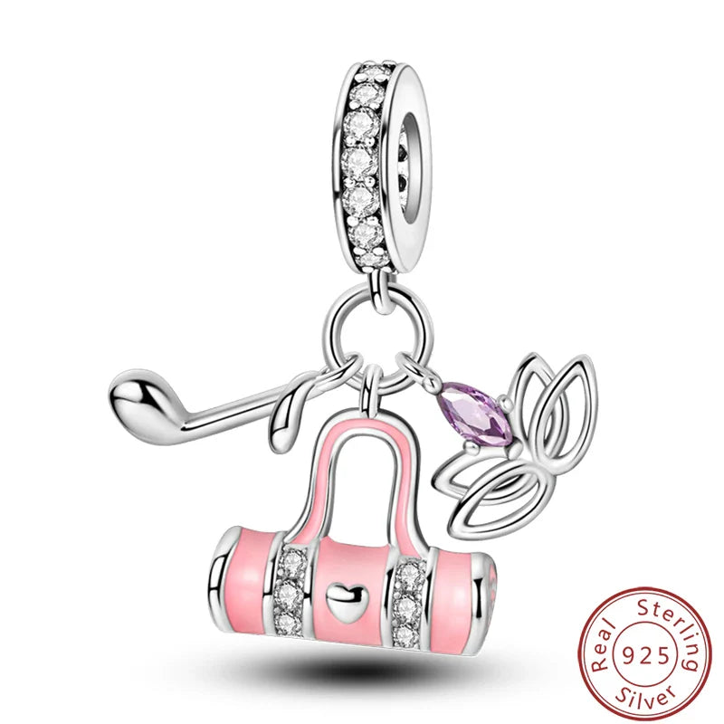 S925 Sterling Silver Princess Golf Hamster Camera Travel Three Piece Set Charms Beads 3mm DIY Fine Jewelry Making Lootquake LLC