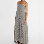 Fashion Strapless High Waisted Long Dress Women Casual Off Shoulder Pleated Bohemian Dress Elegant Pattern Printed Holiday Dress