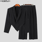 INCERUN 2023 Men Sets Solid Color Autumn Lapel Long Sleeve Irregular Blazer & Pants 2PCS Streetwear Fashion Men's Casual Suits Lootquake LLC