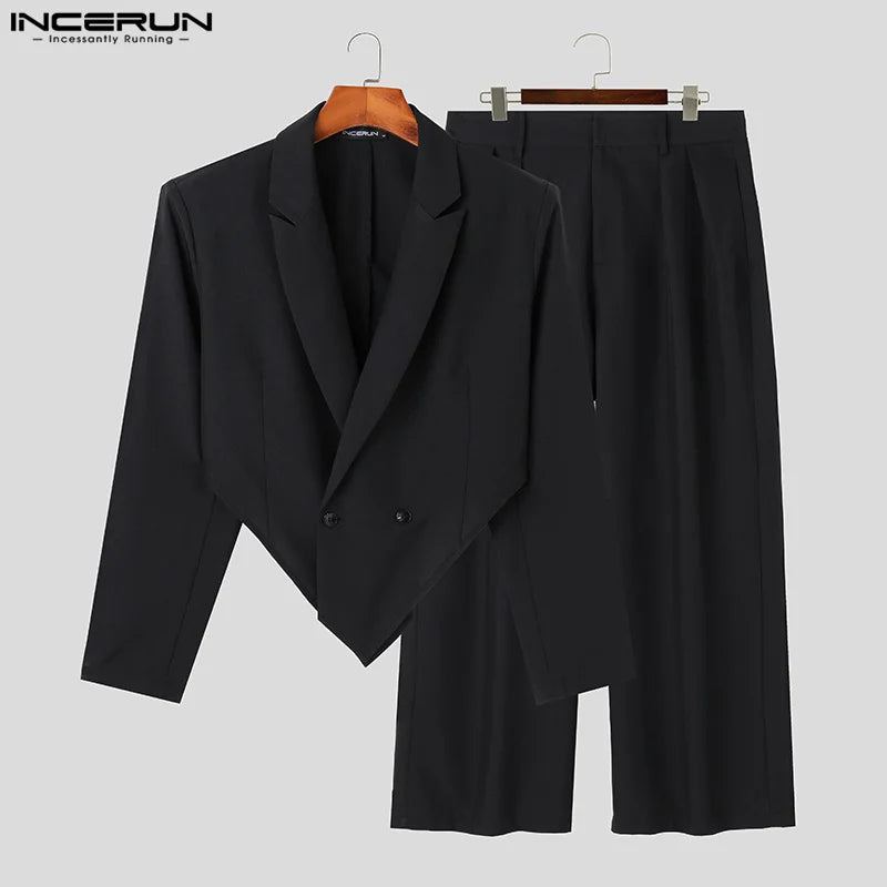 INCERUN 2023 Men Sets Solid Color Autumn Lapel Long Sleeve Irregular Blazer & Pants 2PCS Streetwear Fashion Men's Casual Suits Lootquake LLC
