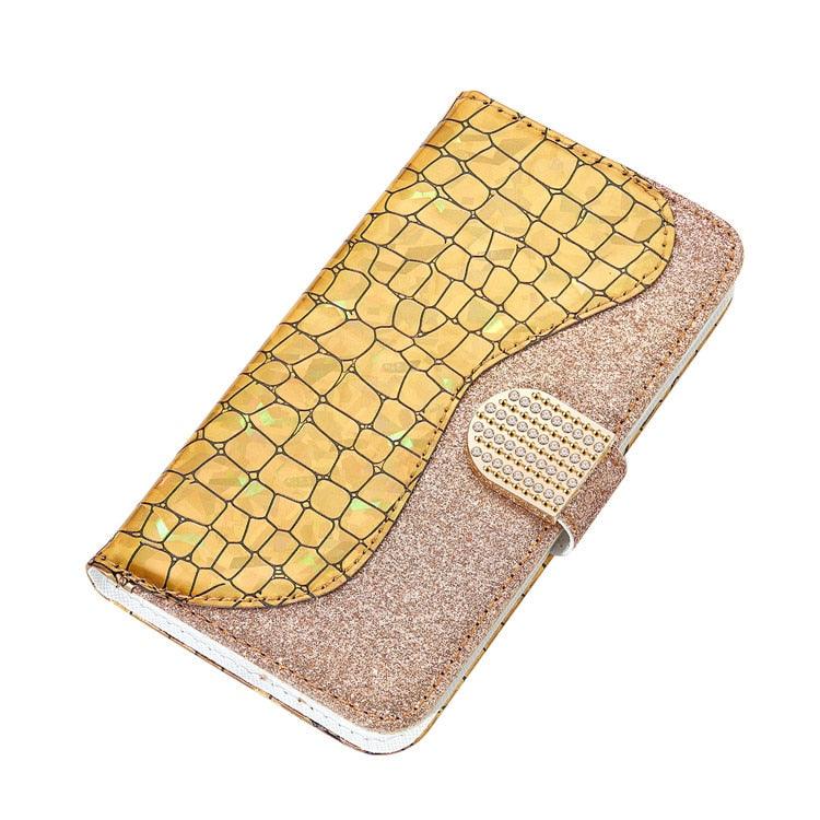 Glitter Leather Case For iPhone 11 12 13 14 Pro XR XS Max Alligator Flip Case Cover For iPhone SE Glitter Matching Texture Horizontal Flip Leather Case with Card Slots & Holder & Wallet Phone Accessories Stevvex