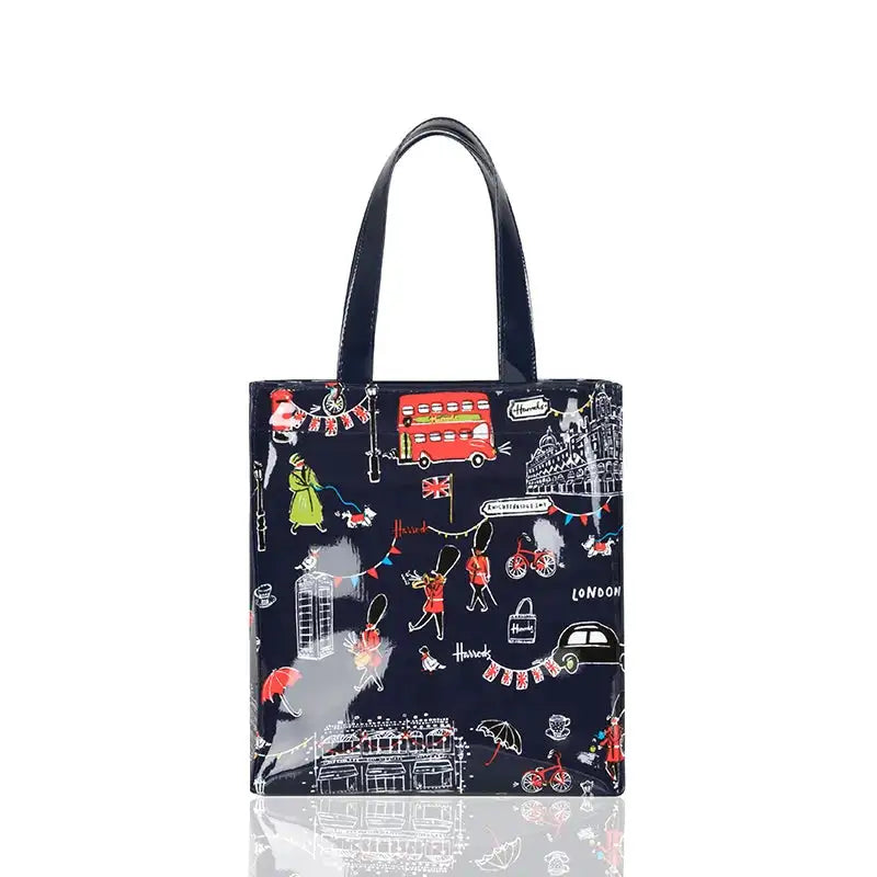 Cartton Print PVC Reusable Women's Shopping Bag Eco Friendly Flower Shopper Handbag Casual Female Student Shoulder Book Purse