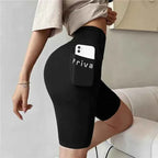 Women's Black High Waist Biker Shorts with Pocket THRIXINE