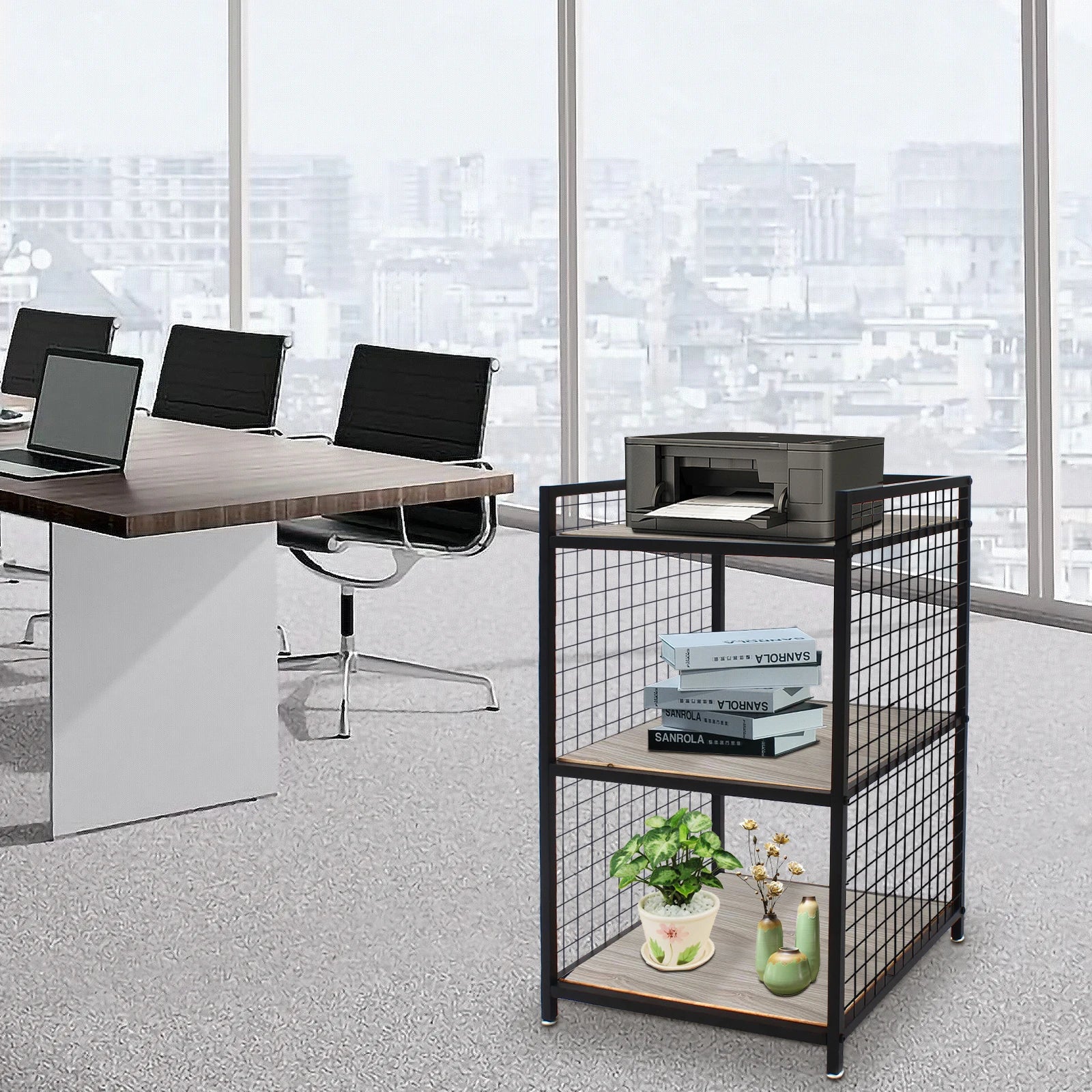 3-Tier Printer Stand Solid Wood & Iron, 44lbs Capacity, Space-Saving Design, Ideal for Office & Home Storage, Durable & Stylish Lootquake LLC