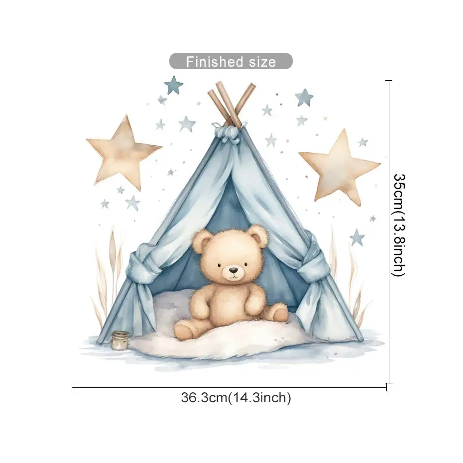 Cartoon Teddy Bear Tent Stars Wall Stickers for Kids Room Nursery Baby Room Decoration Wall Decals Room Interior