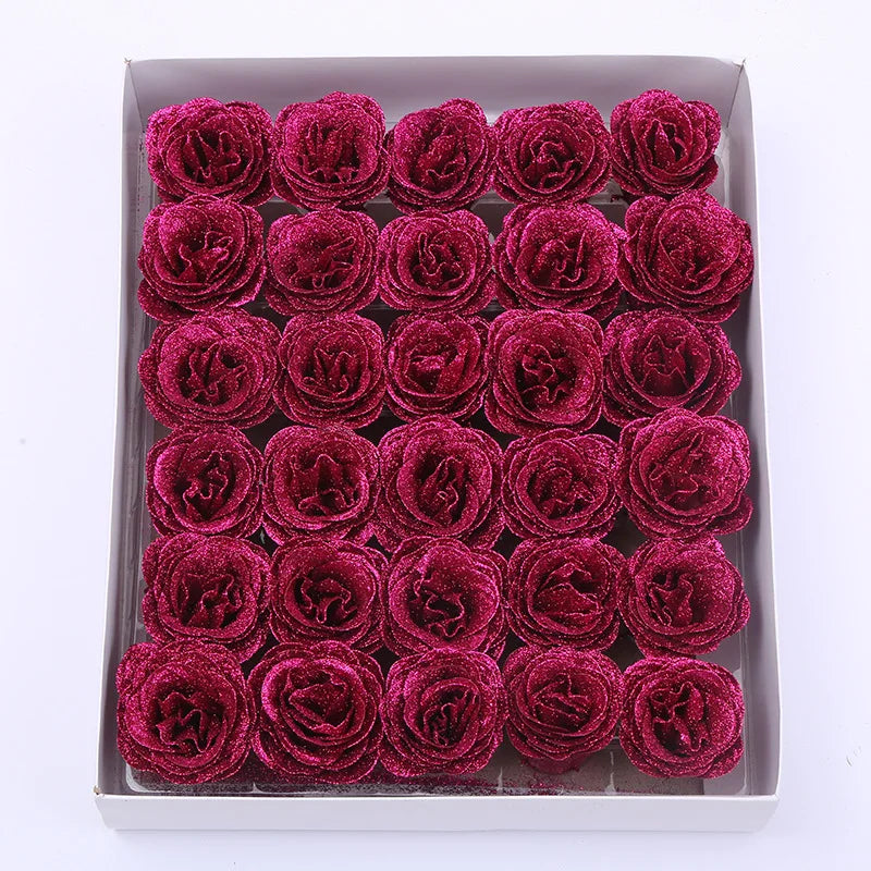 30pcs of 7cm Glitter spray artificial flower rose for Christmas gift hot Valentine DIY bouquet easter wedding Birthday decor Lootquake LLC