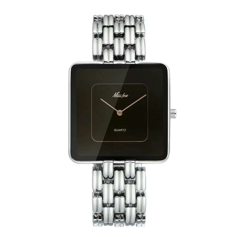 MISSFOX Brand Wristwatch Minimalist Fashion Quartz Watches Classic Design Square Dial Waterproof Stainless Steel Watch For Gift