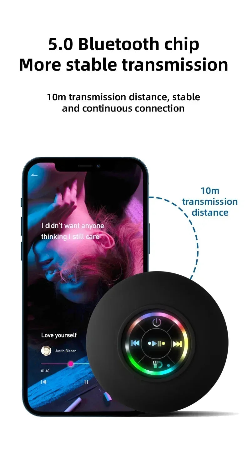Mini Bluetooth Speaker w/ LED Lights & Super Suction |   IPX4 Waterproof for Bathroom/Outdoor |   Portable Wall Adsorbable Sound Lootquake LLC