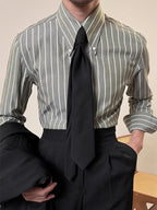 Vintage Striped Printed Slim Shirts Mens Casual Long Sleeve Lapel Buttoned Shirt 2025 Spring Fall Mens Shirt Naple Style Clothes Lootquake LLC