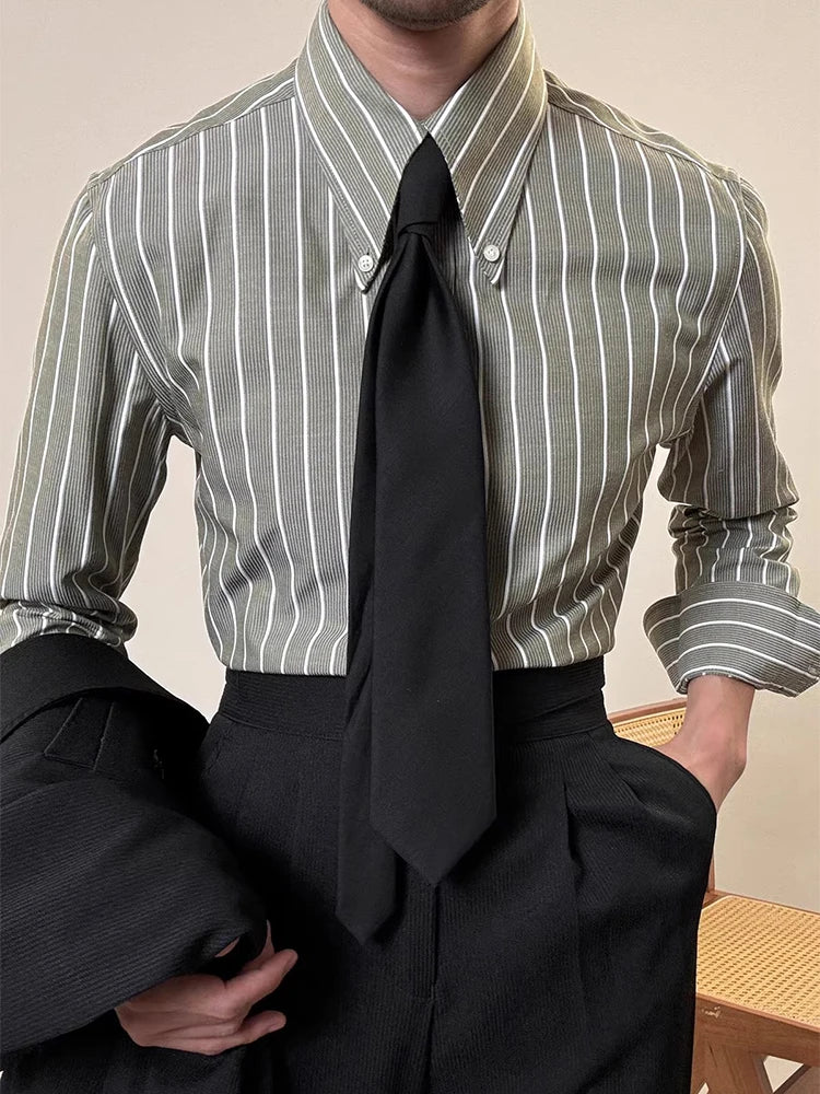 Vintage Striped Printed Slim Shirts Mens Casual Long Sleeve Lapel Buttoned Shirt 2025 Spring Fall Mens Shirt Naple Style Clothes Lootquake LLC