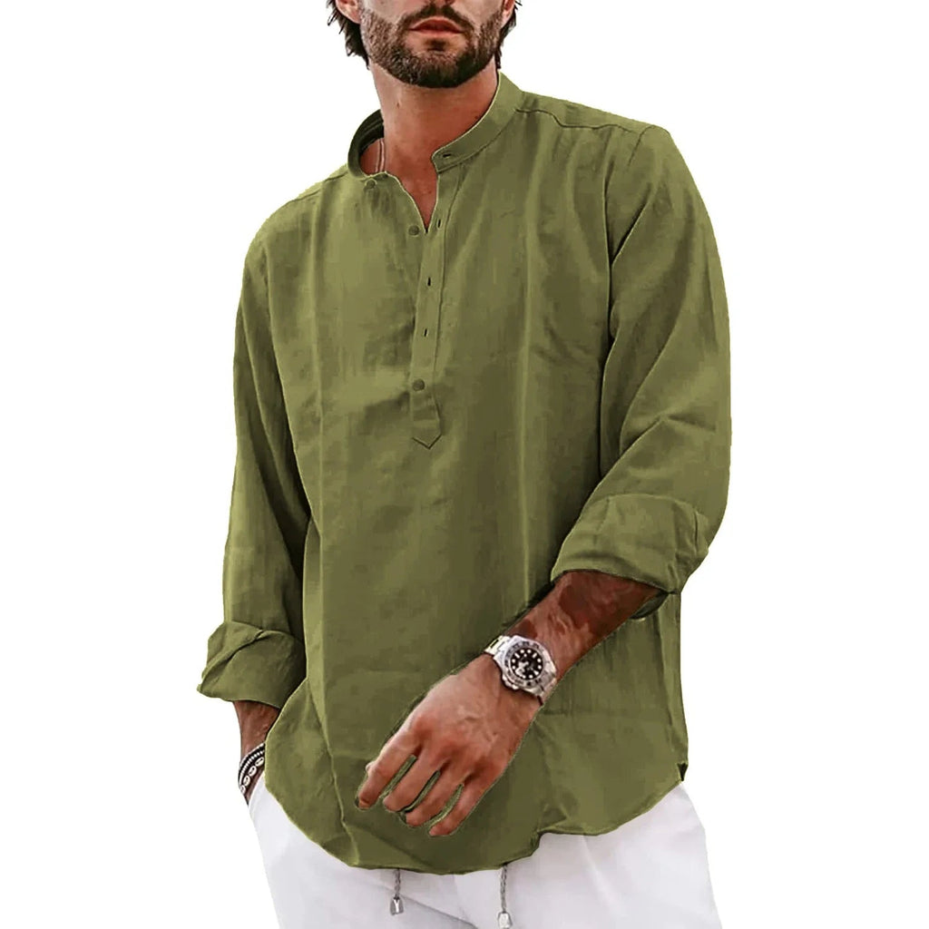 Streetwear Mens Cotton Linen Shirts Casual Lightweight Long Sleeve Henley Shirts for Men Beach Hawaiian Breathable T Shirts Lootquake LLC