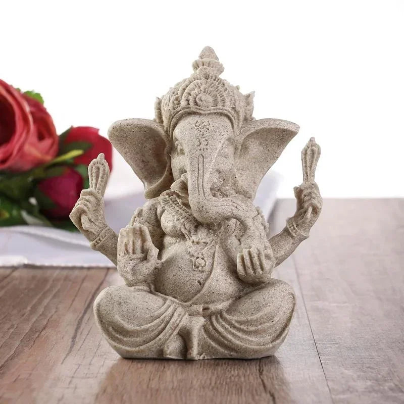 Sandstone Ganesha Buddha Elephant Statue Sculpture Handmade Elephant Figurine Home Decoration Accessories Lootquake LLC
