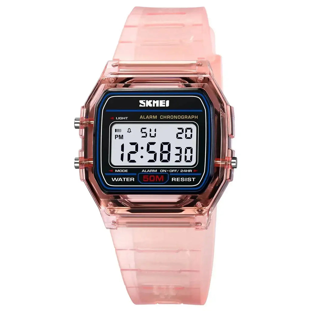 SKMEI Transparent TPU Strap Ladies Wristwatch Shockproof Back Light Display Stopwatch Digital Watches Women 2056 reloj mujer